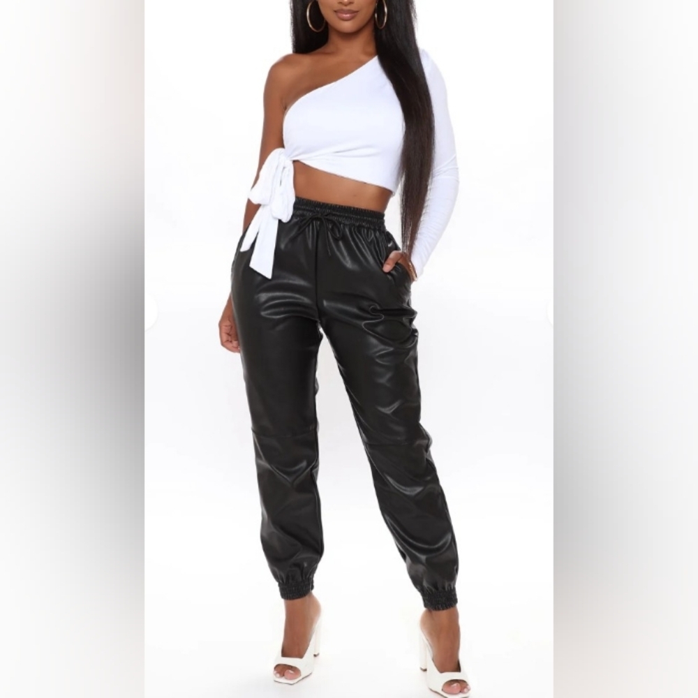 NWT Faux Leather High Rise Jogger Pants - Black- Women's